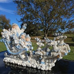 1999 Lincolnshire Christmas‎ Collection Santa's Sleigh Resin Figurine Blue White